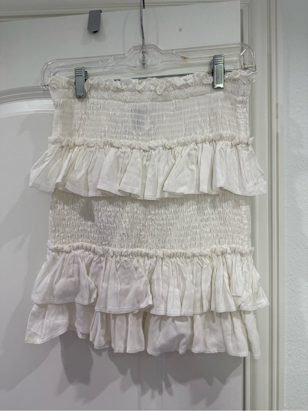 Princess Polly Off-White Smocked Ruffle Mini Skirt